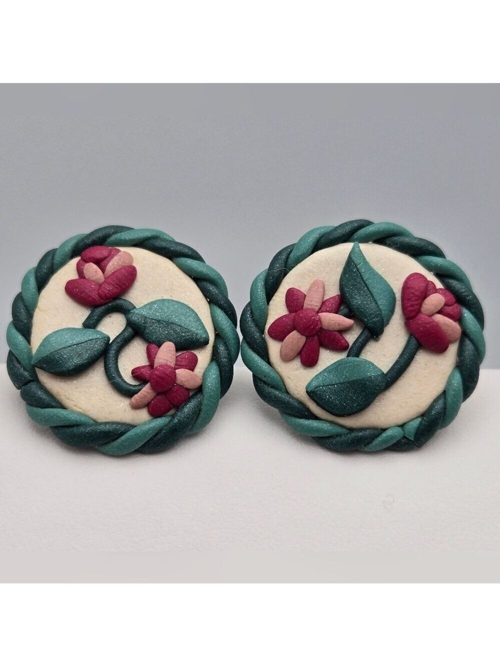 ✨2/$10✨ Handmade Polymer Clay Floral Stud Earrings 3D Embroidered Look